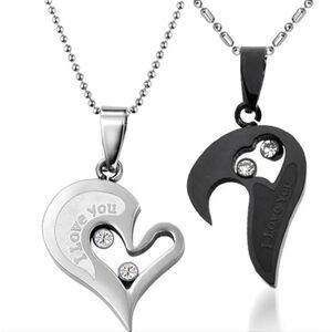Fashion Couple Pendant Necklace His and Hers Stainless Steel I Love You Heart US
